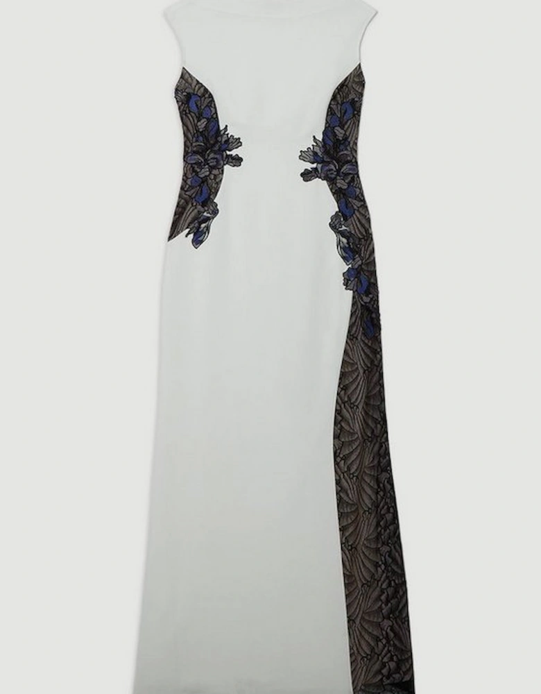 Lace Applique Contrast Sleeveless Tailored Maxi Dress