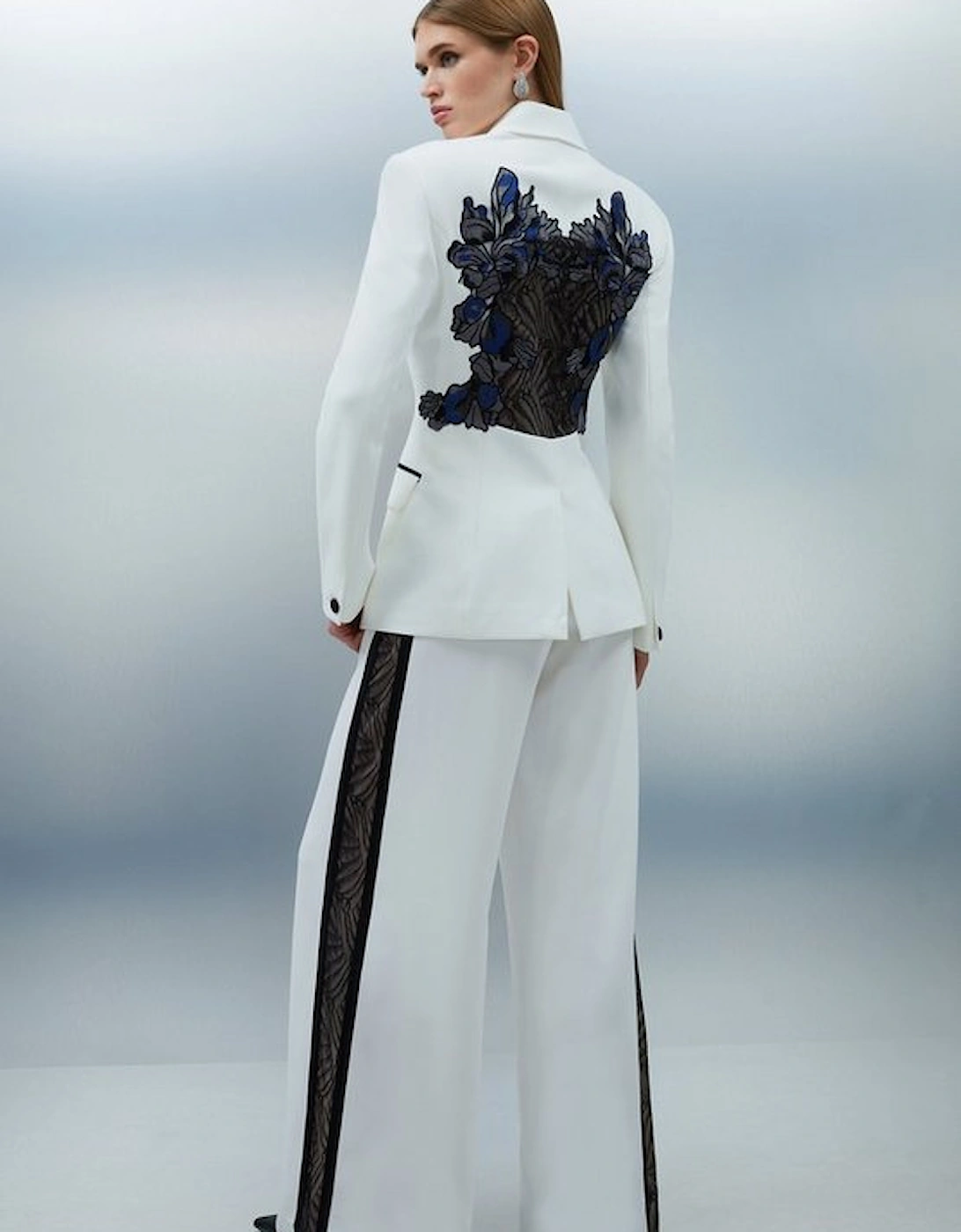 Lace Applique Contrast Tailored Tuxedo Jacket