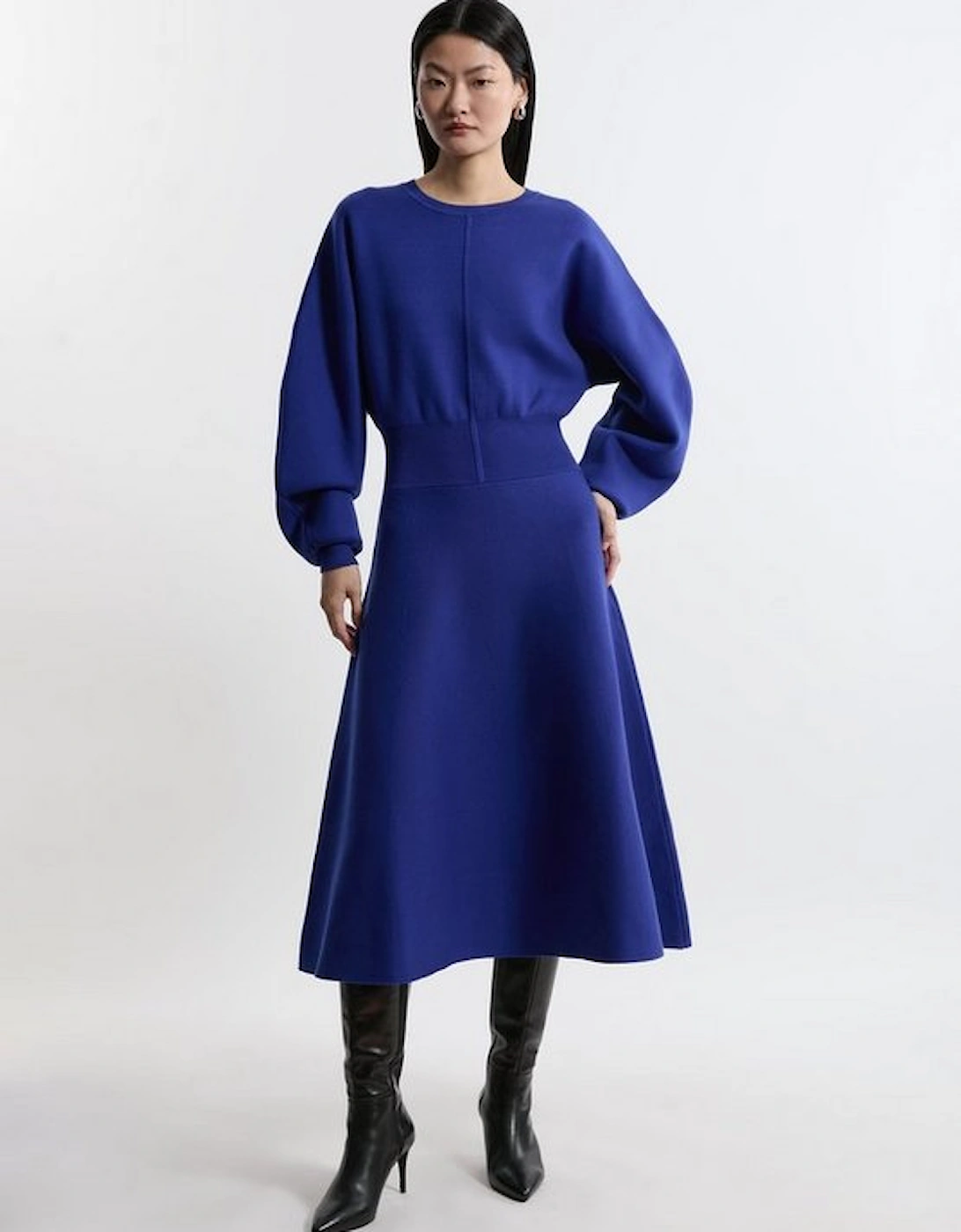 Compact Wool Look Milano Knit Round Sleeve Midi Dress, 5 of 4