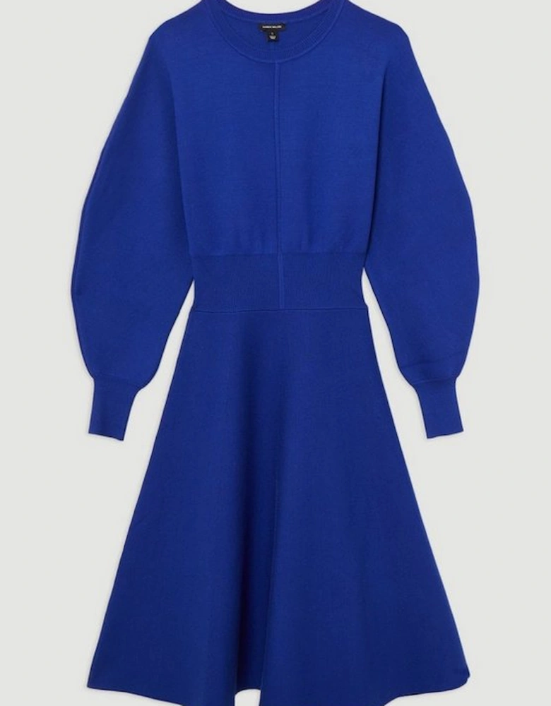 Compact Wool Look Milano Knit Round Sleeve Midi Dress