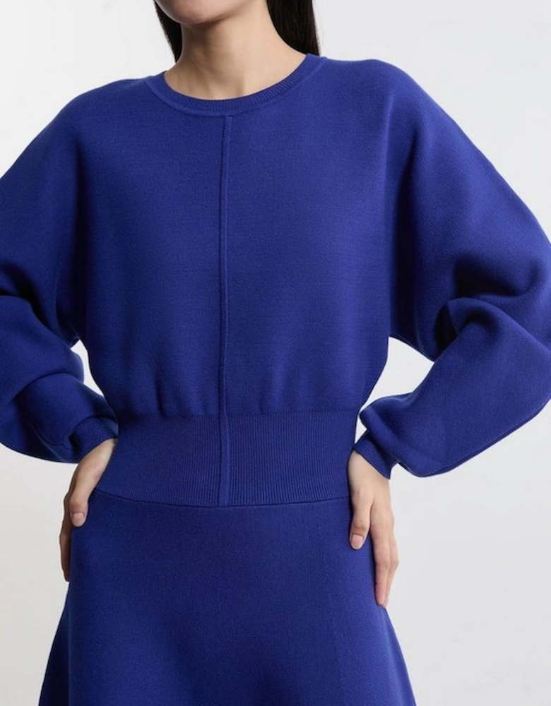 Compact Wool Look Milano Knit Round Sleeve Midi Dress