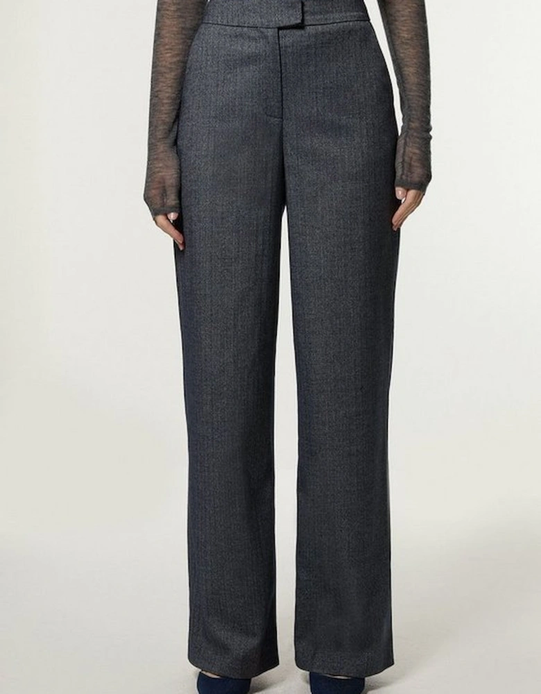 Herringbone Tailored Wide Leg Trousers