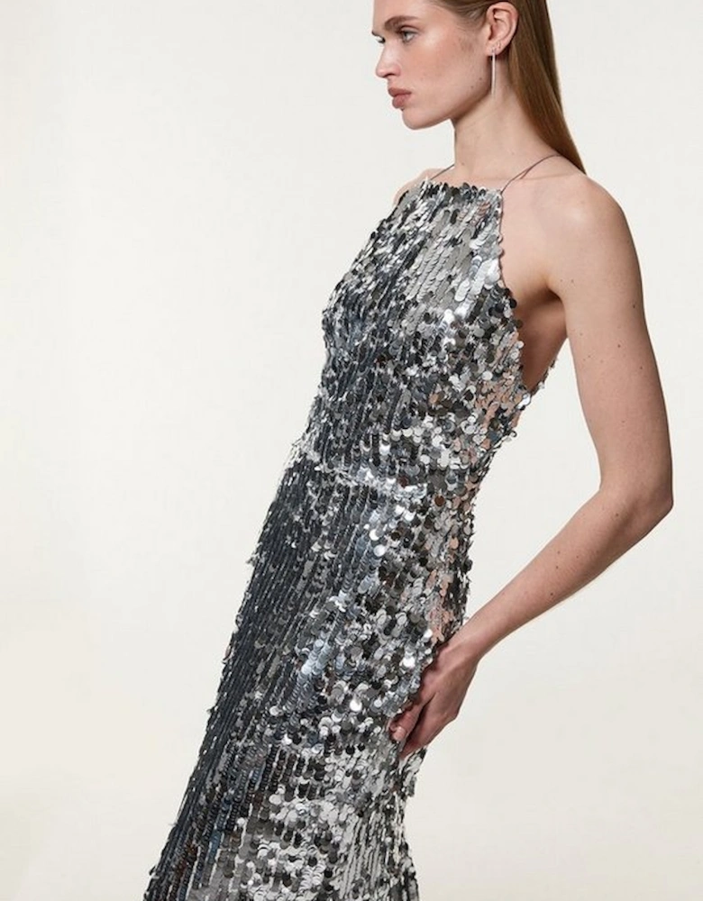 Sequin Fishtail Halterneck Maxi Dress