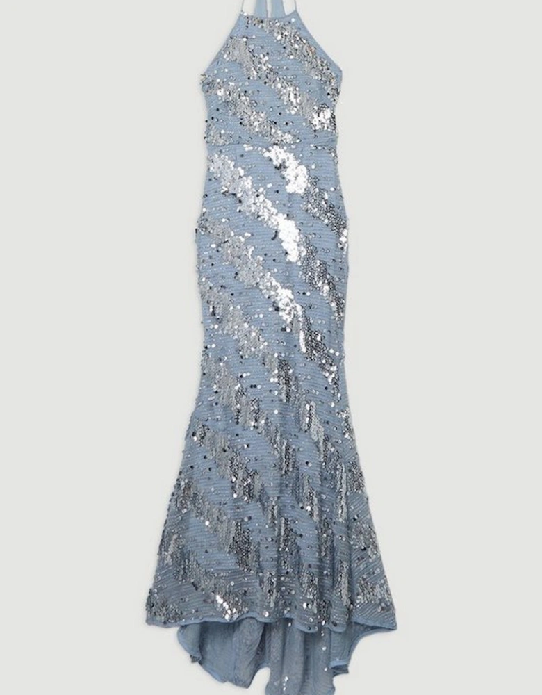 Placed Sequin Fishtail Maxi Dress