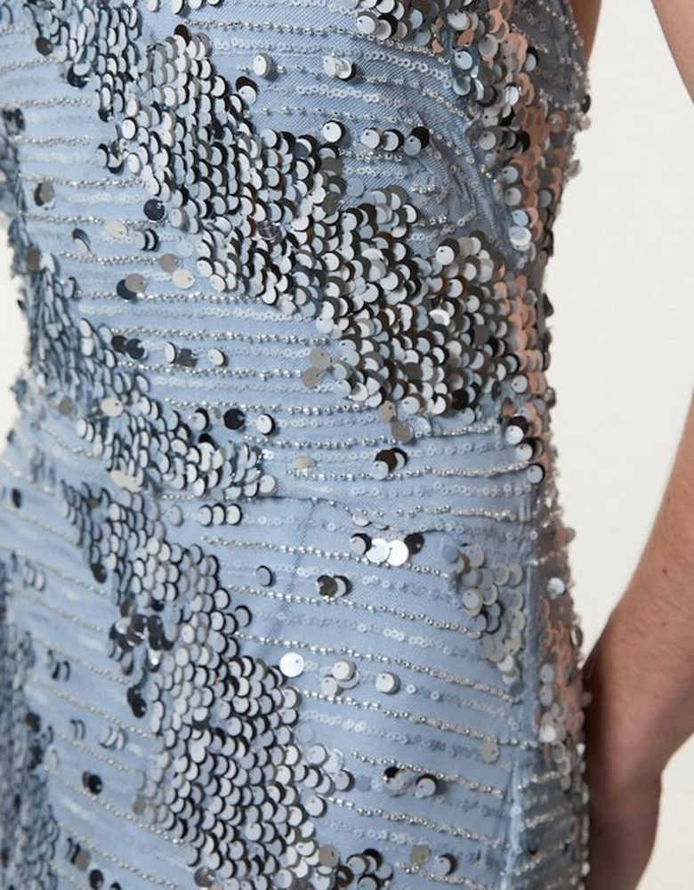 Placed Sequin Fishtail Maxi Dress