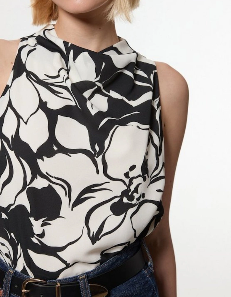 Tall Printed Cowl Halter Neck Woven Top