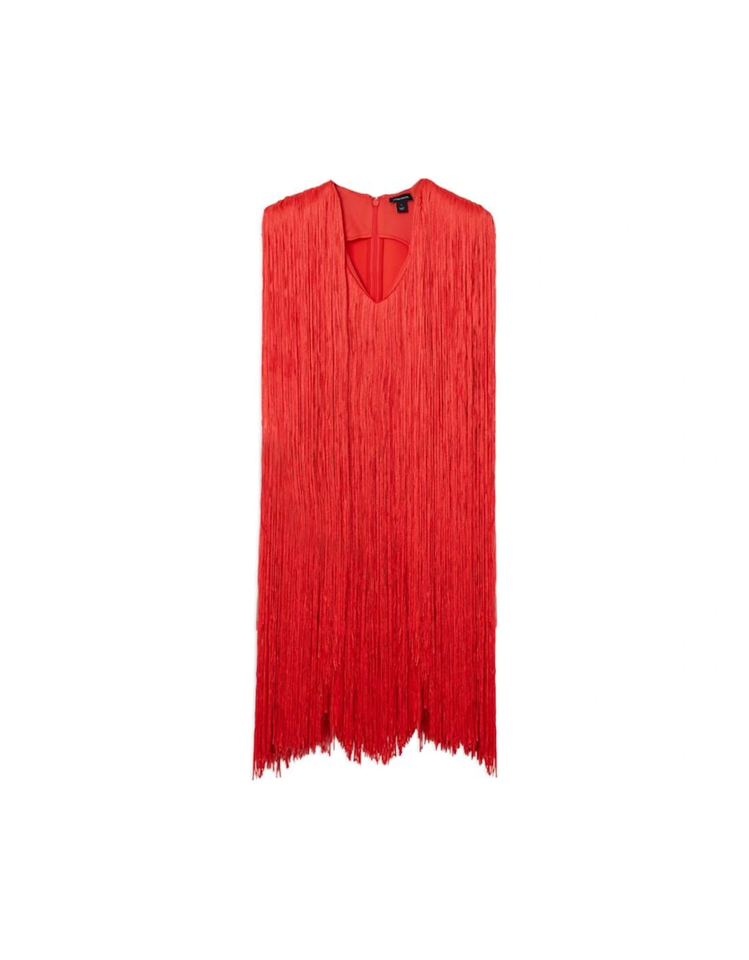 Figure Form Bandage Knit V Neck Fringe Mini Dress