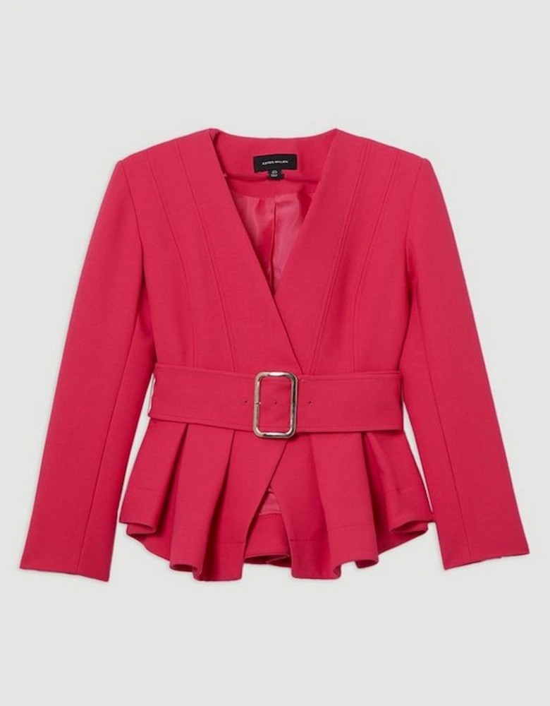 Compact Stretch Belted  Peplum Tailored Jacket