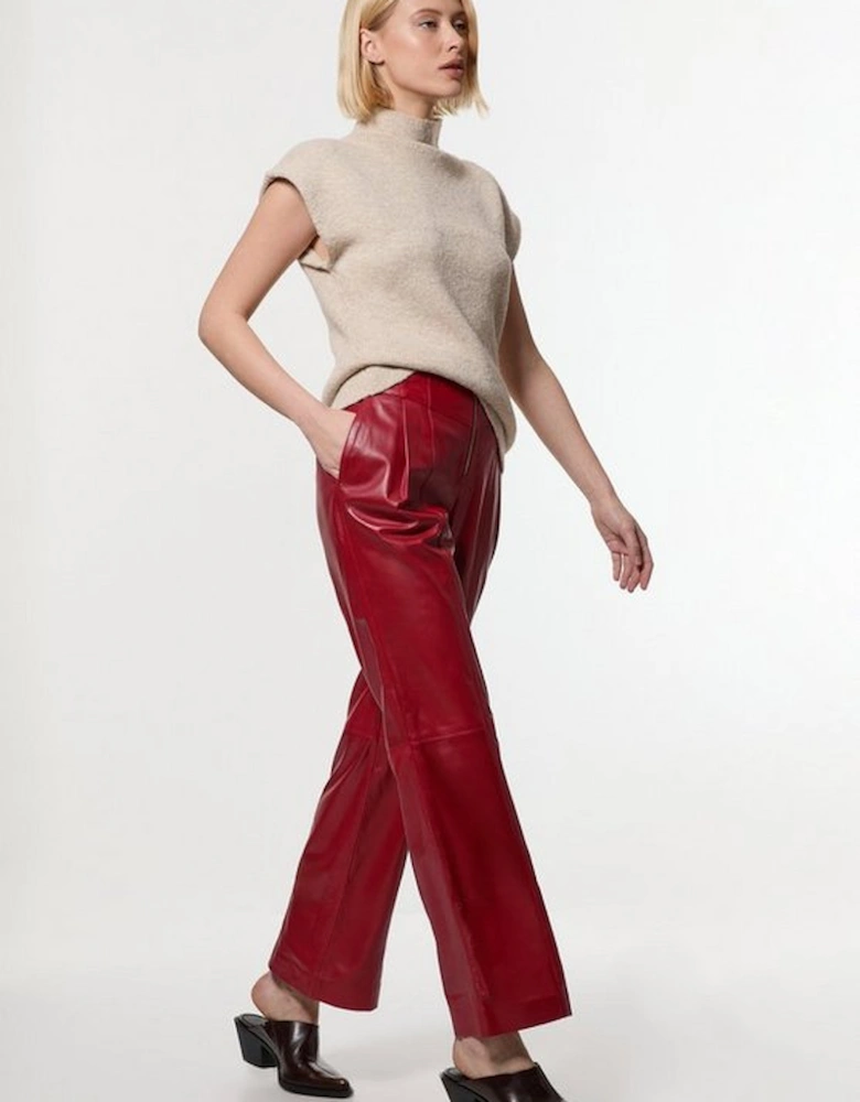 Leather Zip Detail High Waist Trousers