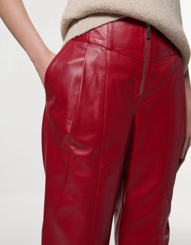 Leather Zip Detail High Waist Trousers