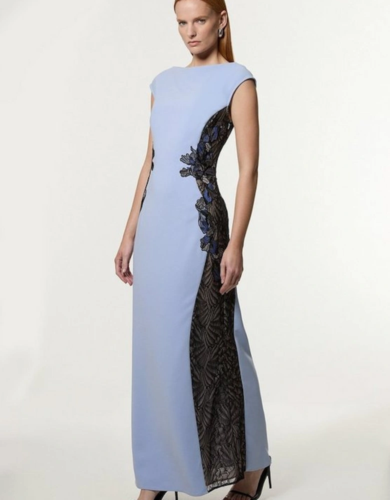 Lace Applique Contrast Sleeveless Tailored Maxi Dress