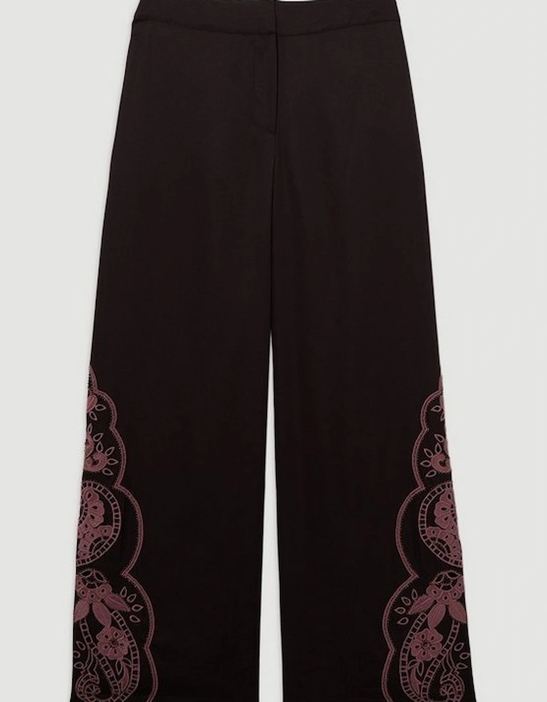 Tall Cutwork Beaded Twill Wide Leg Woven Trouser