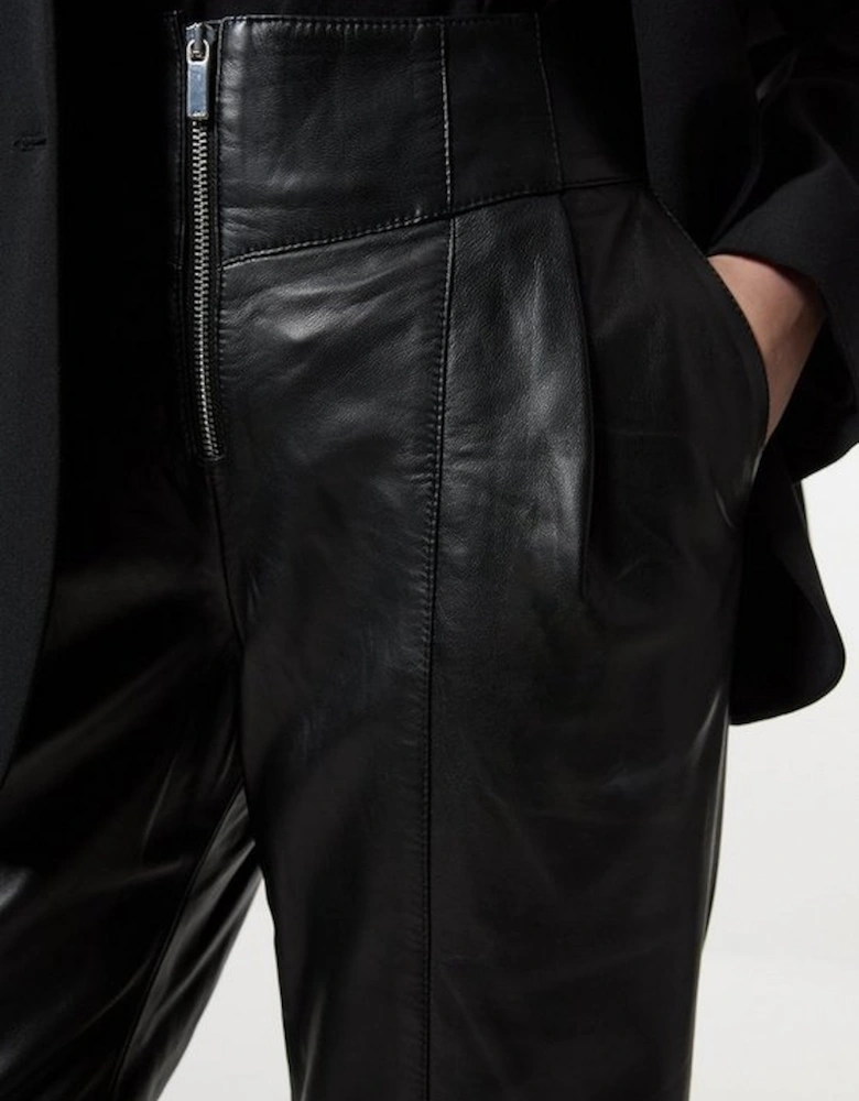 Leather Zip Detail High Waist Trousers