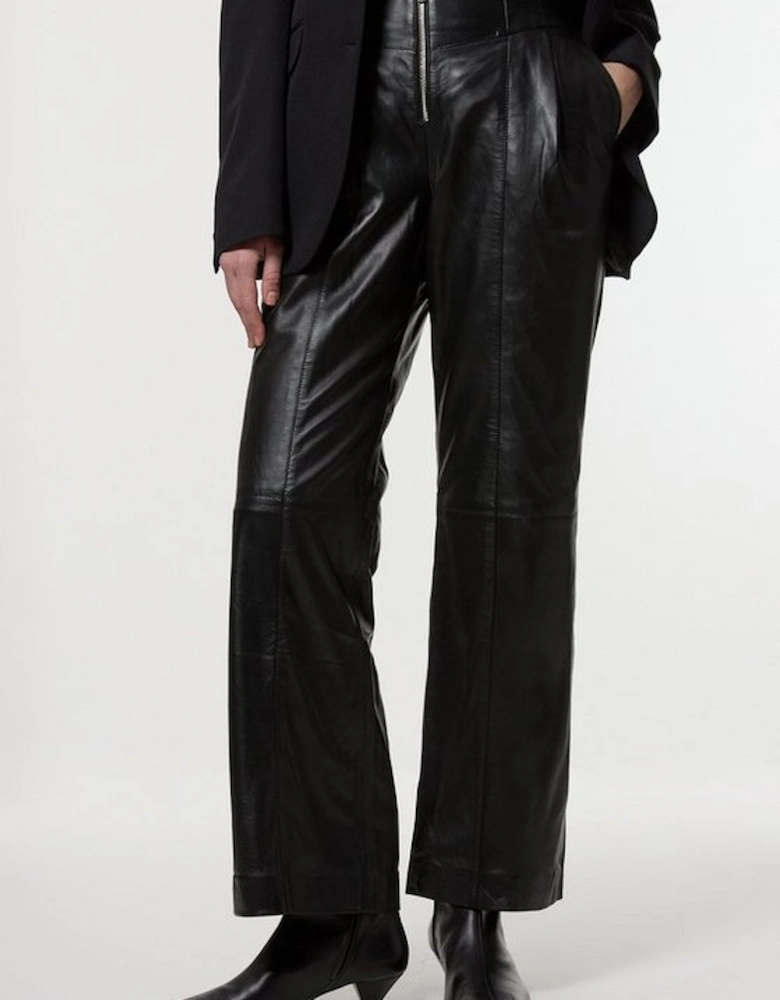 Leather Zip Detail High Waist Trousers