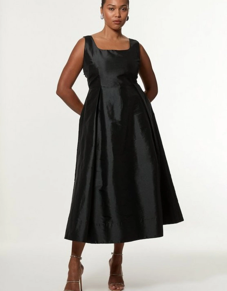 Plus Size Taffeta Full Skirt Tailored Midi Dress