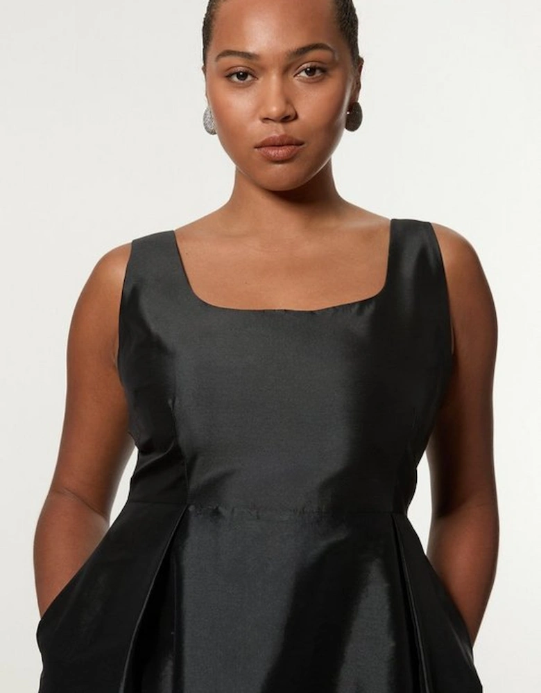 Plus Size Taffeta Full Skirt Tailored Midi Dress