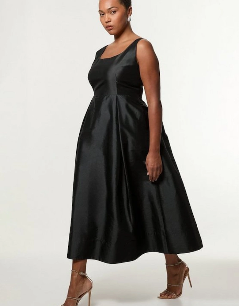 Plus Size Taffeta Full Skirt Tailored Midi Dress