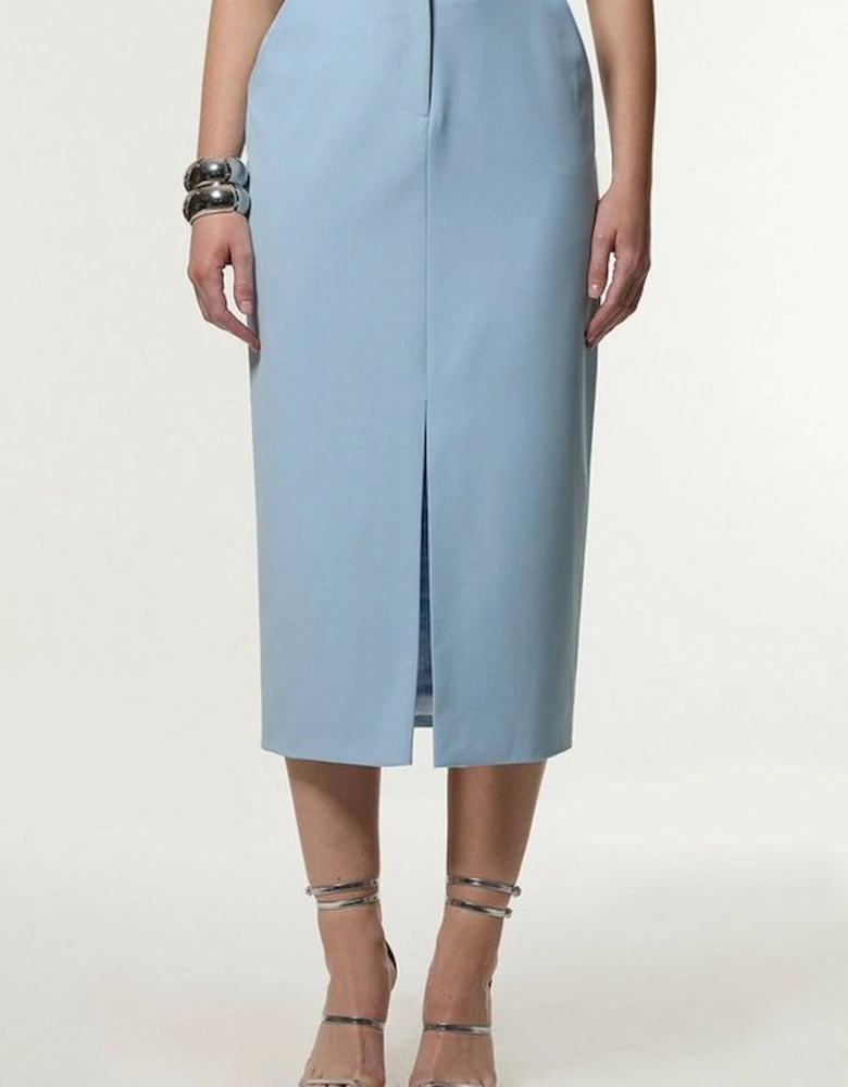 Compact Stretch Stab Stitch Tailored Pencil Midi Skirt