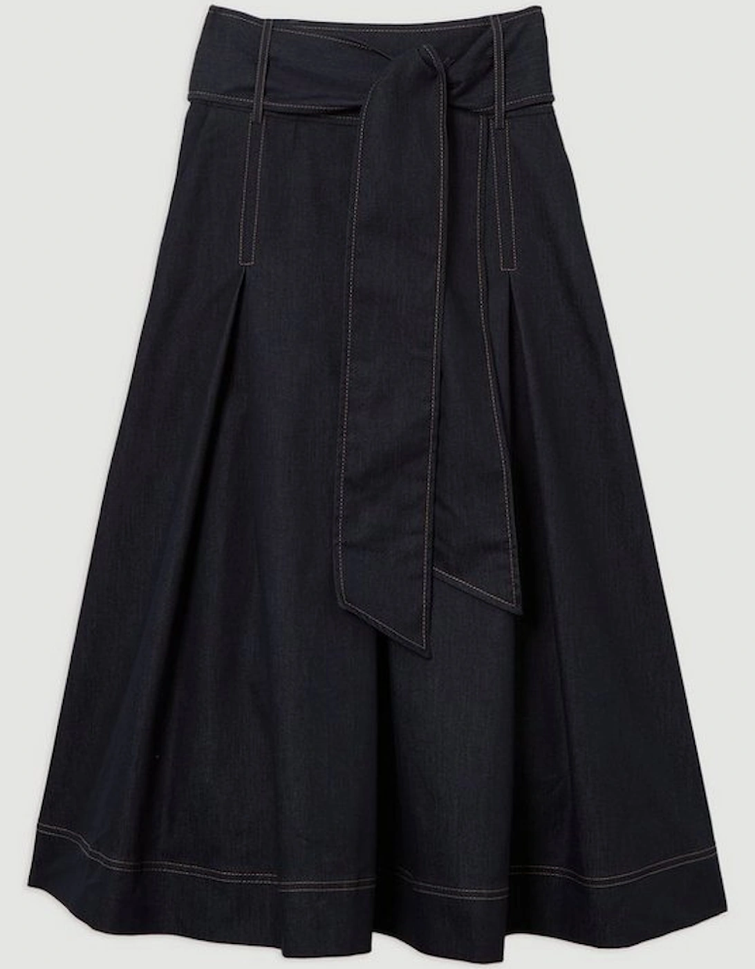 Tailored Denim Full Skirted Belted Midaxi Skirt