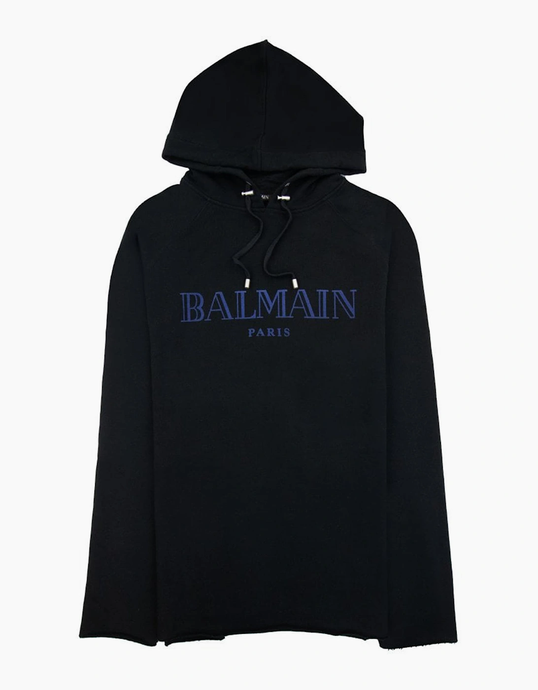 Men's Balmain Paris Flocked Blue Printed Hoodie in Black - Size: 38
