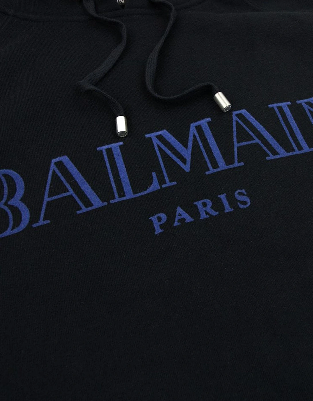 Paris Flocked Blue Printed Hoodie in Black