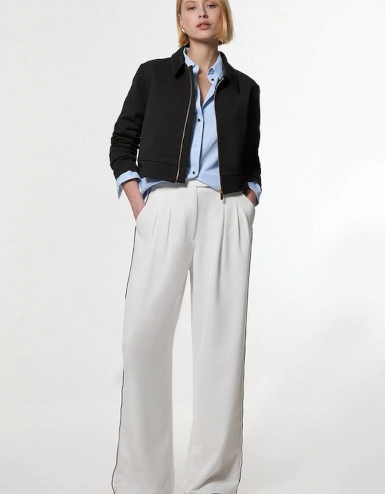 Soft Tailored Contrast Tipped Wide Leg Trouser