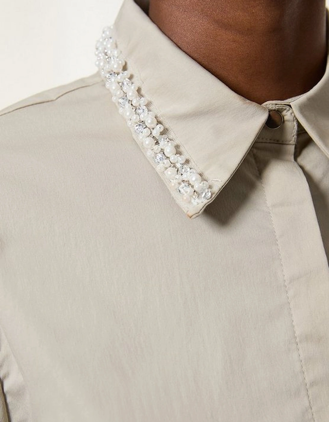 Pearl Trim Cotton Woven Shirt