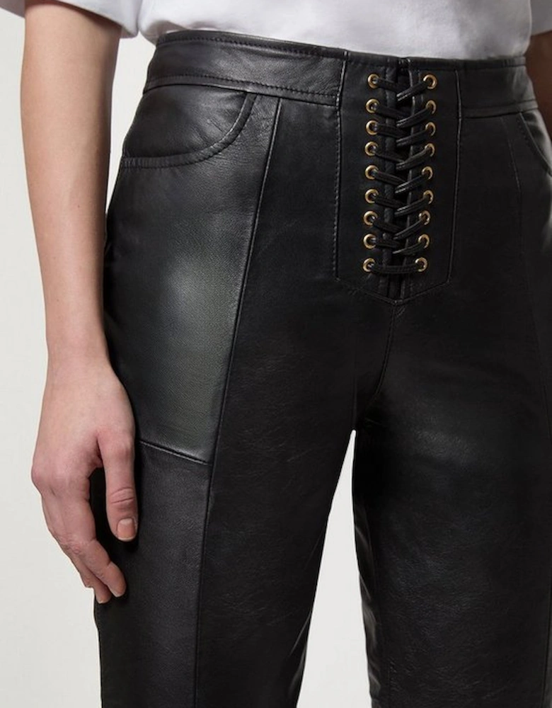 Leather Lace Up Slim Leg Trousers