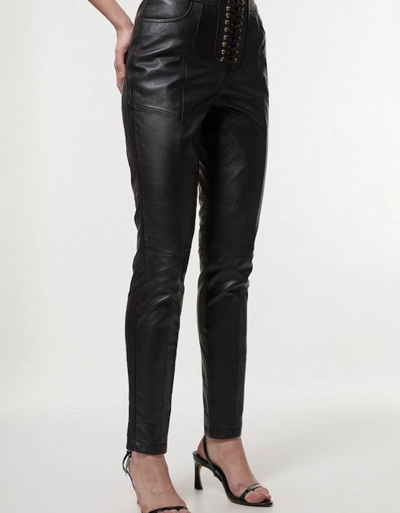 Leather Lace Up Slim Leg Trousers