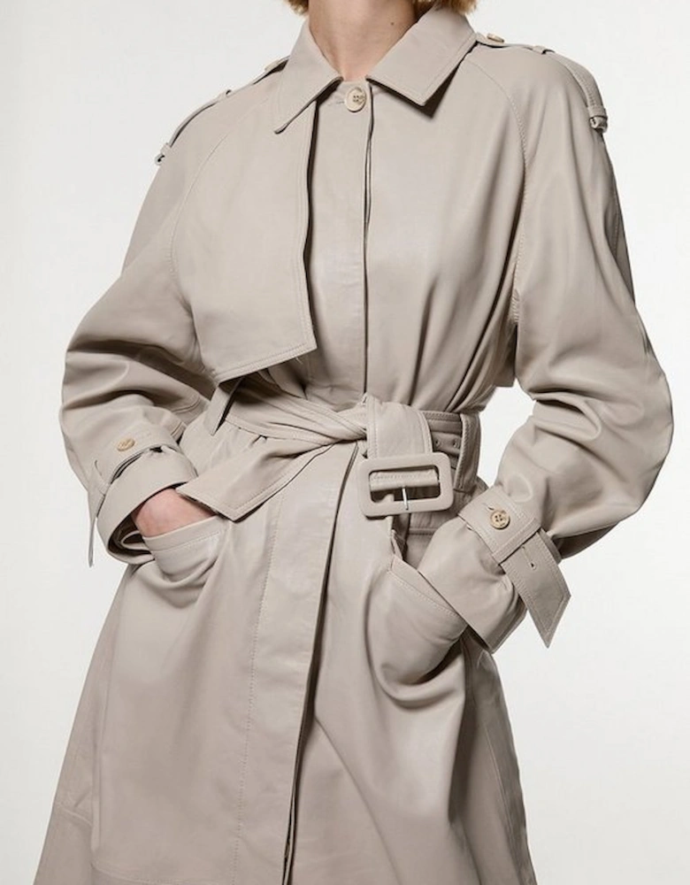 Leather Belted Trench Coat
