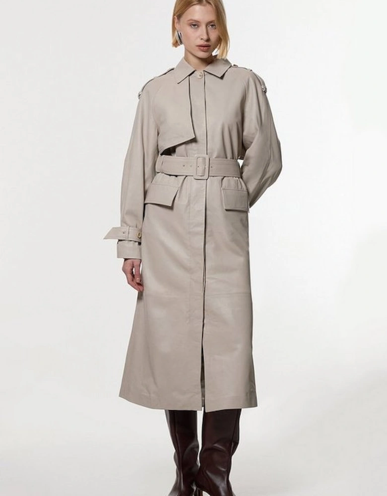 Leather Belted Trench Coat