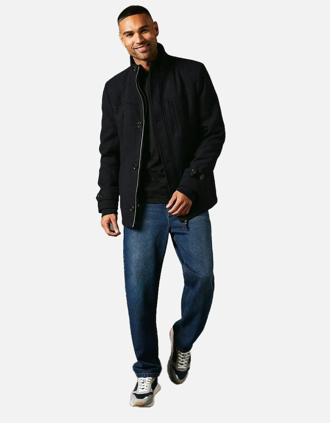 Mens Wool Blend Funnel Neck Jacket