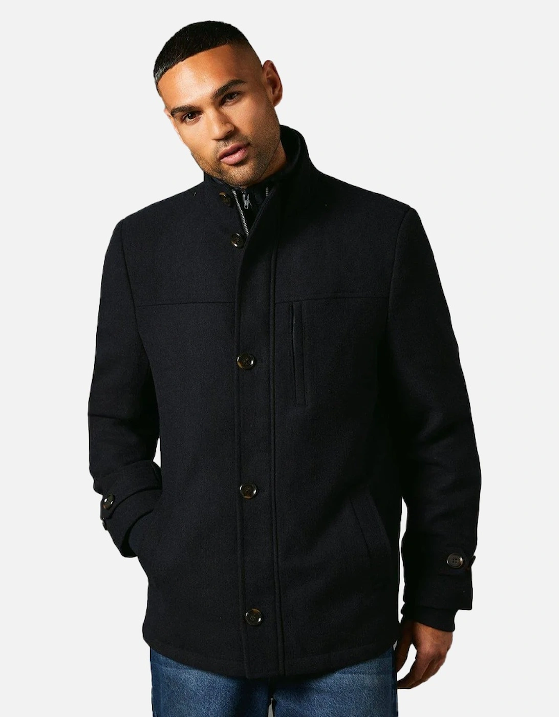 Mens Wool Blend Funnel Neck Jacket, 4 of 3