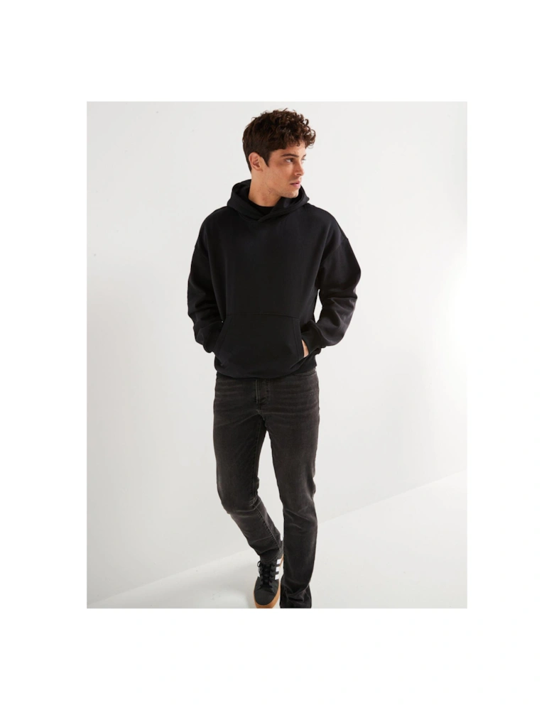 Relaxed Fit Overhead Hoodie - Black