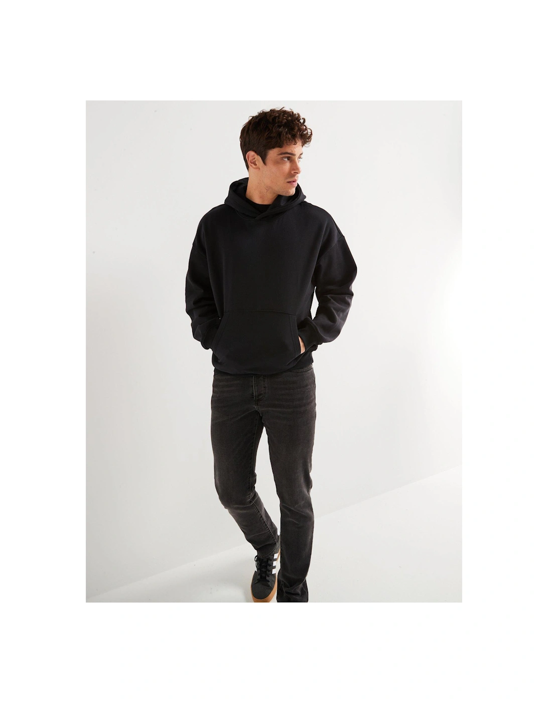 Relaxed Fit Overhead Hoodie - Black