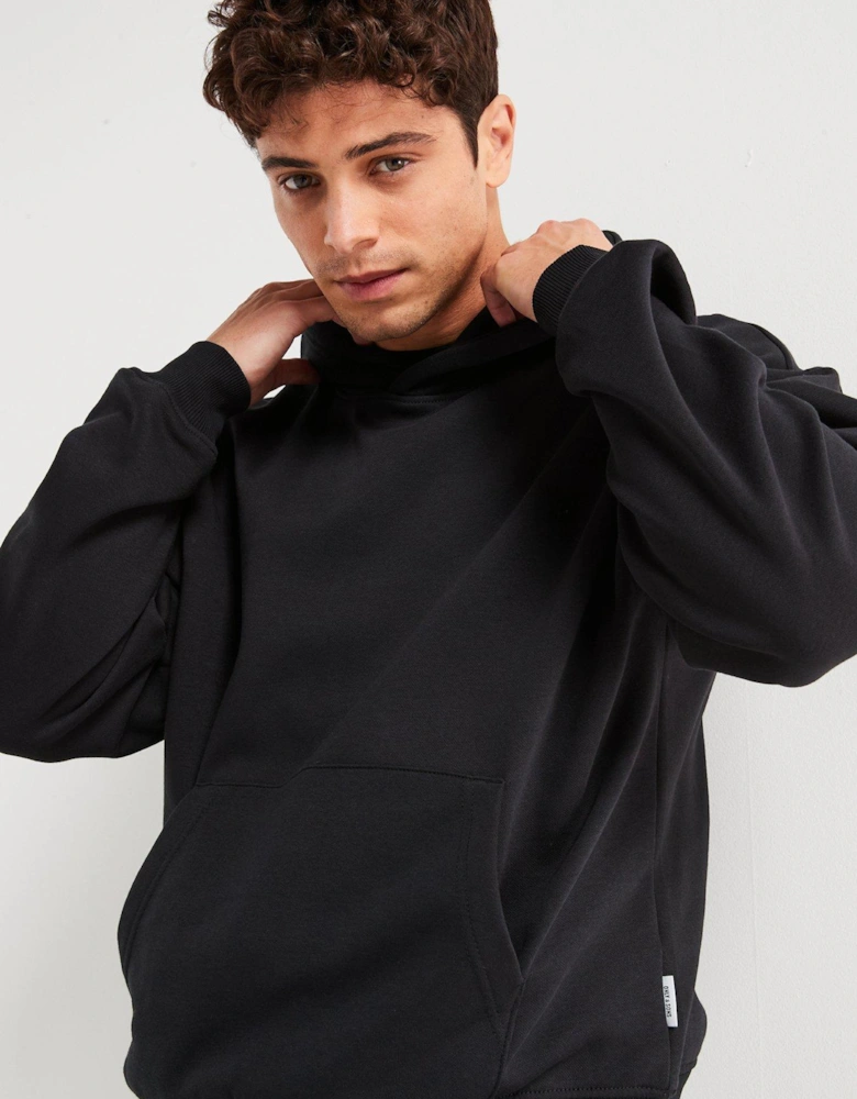 Relaxed Fit Overhead Hoodie - Black