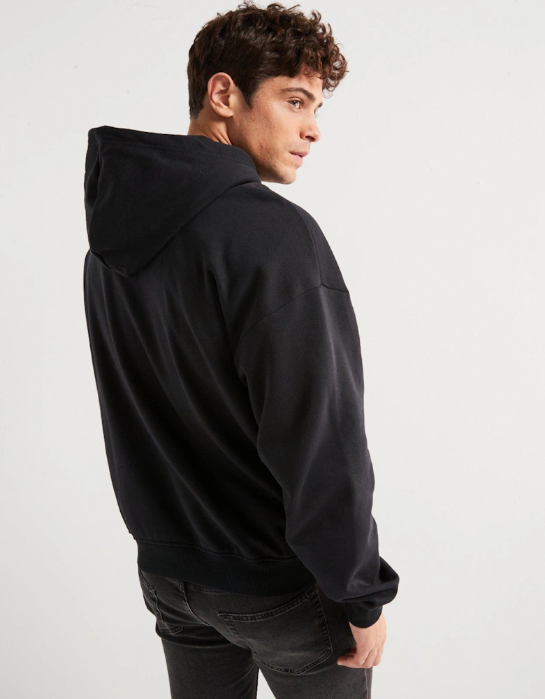 Relaxed Fit Overhead Hoodie - Black