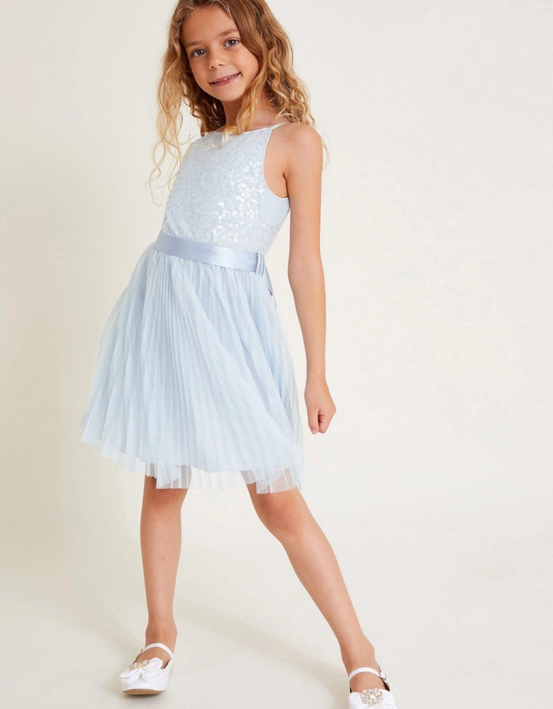 Girls Keita Sequin Plisse Dress - Blue