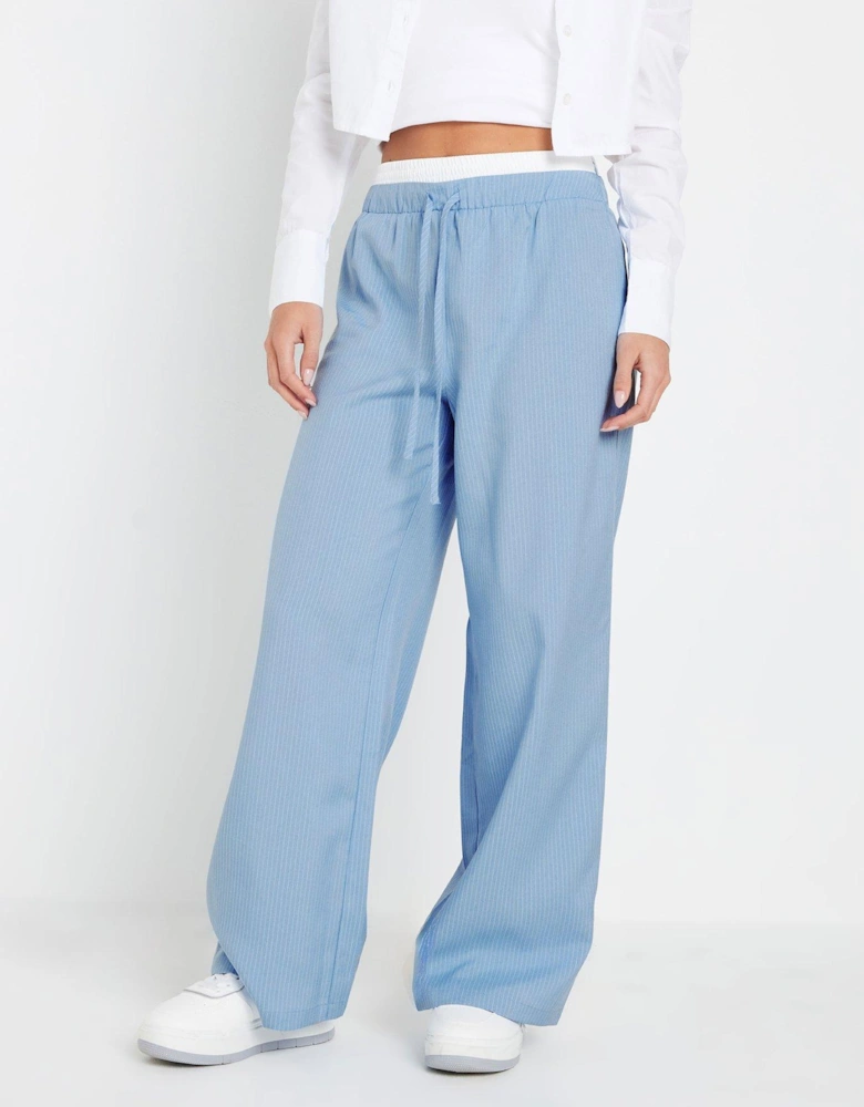 Petite Pinstripe Wide Leg Trousers - Blue