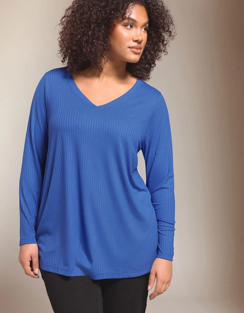 Long Sleeve Modal Rib Tee - Blue