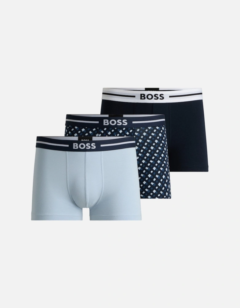 3-Pack Bold Boxer Trunks, Blue