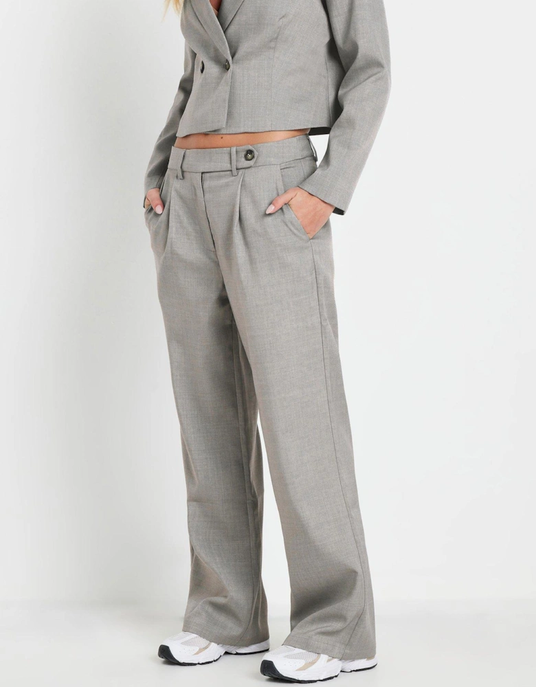 Petite Tab Detail Wide Leg Trouser - Grey