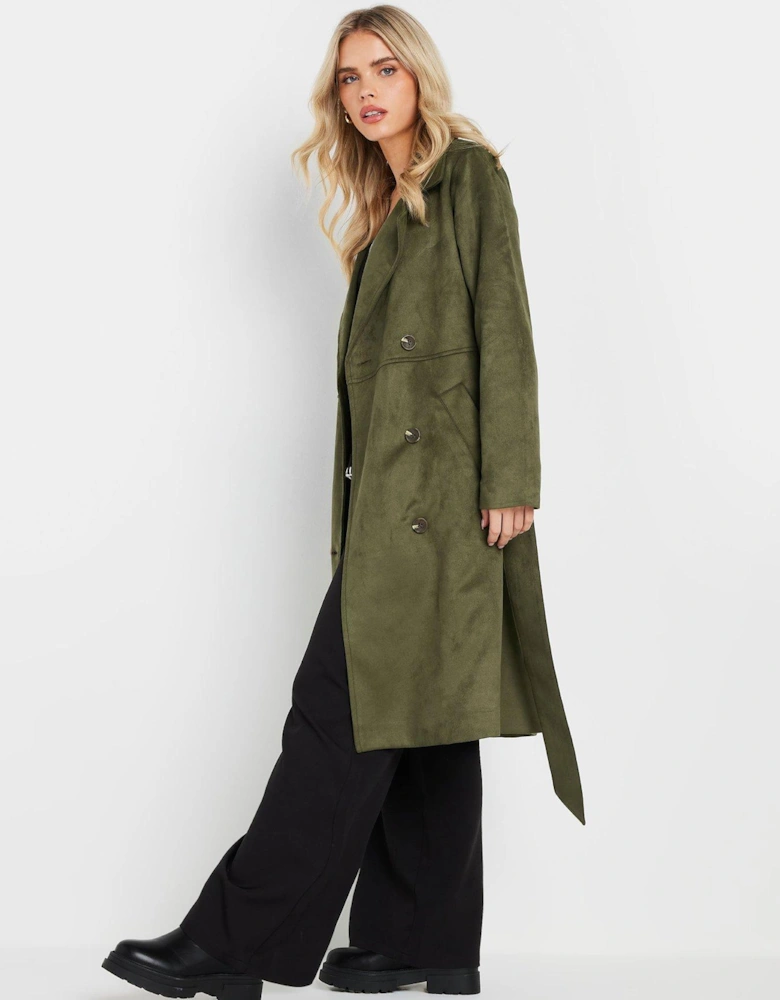 Petite Suedette Trench Coat - Green