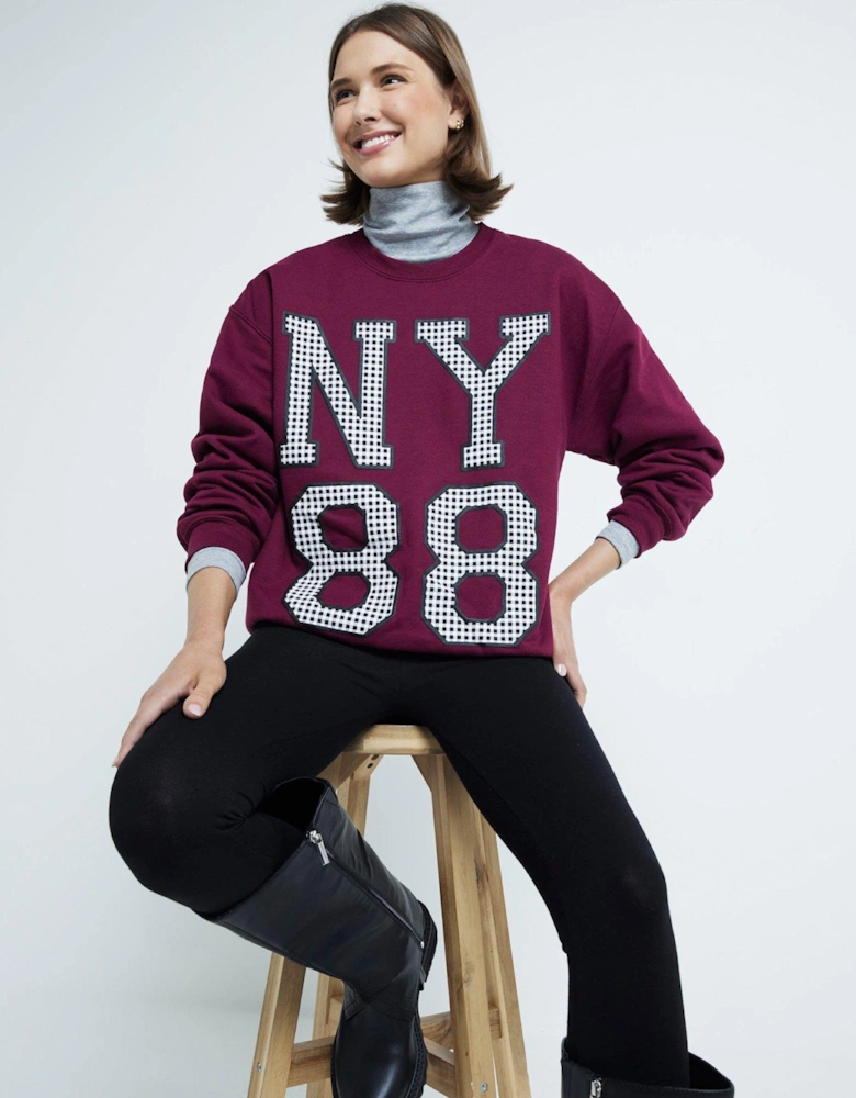 NY88 Check Sweat - Dark Red