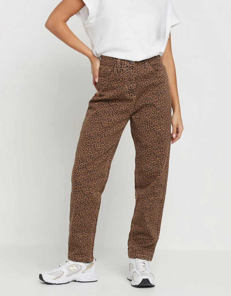 Petite Animal Print Mom Jean - Brown