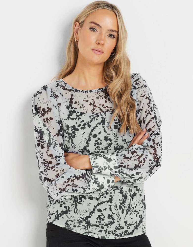 Abstract Scoop Neck Geogette Top - Grey