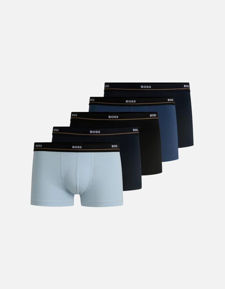 5-Pack Soft Cotton Stretch Boxer Trunks, Black/Blue