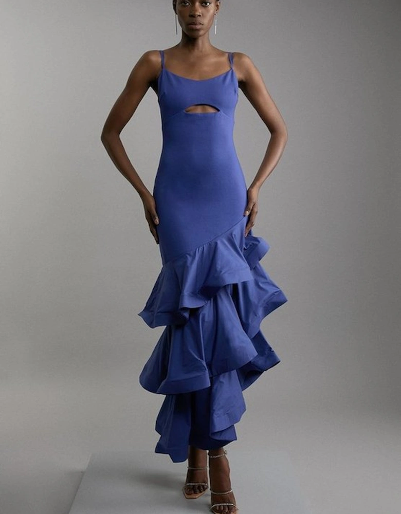 Cotton Ponte Jersey Ruffle Hem Maxi Dress