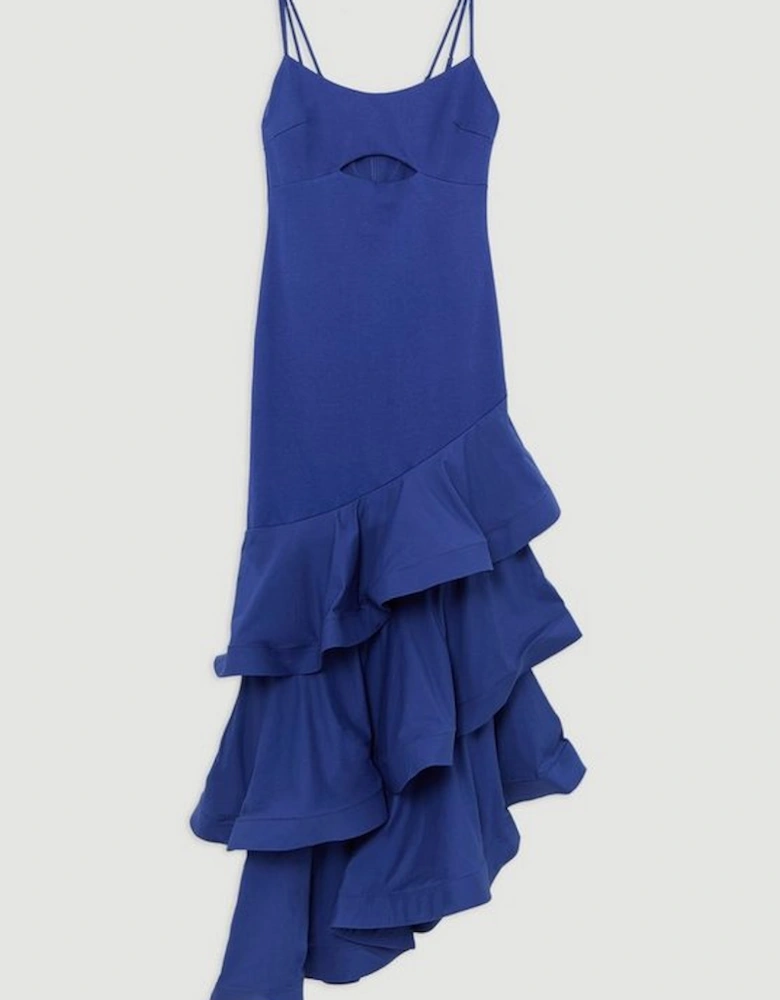 Cotton Ponte Jersey Ruffle Hem Maxi Dress
