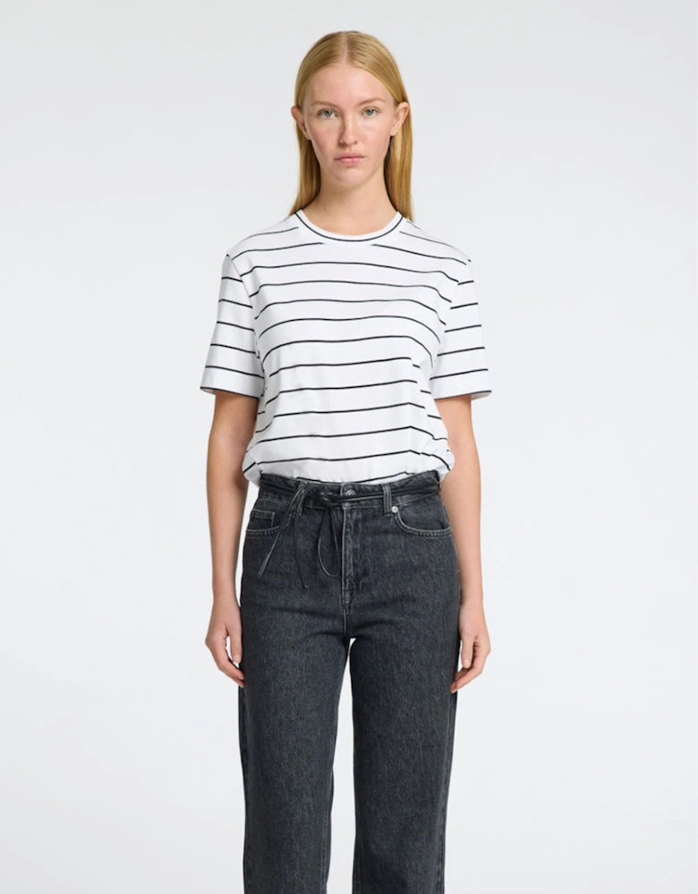 Femme Essential Short Sleeve Striped Boxy Tee Bright White/Black